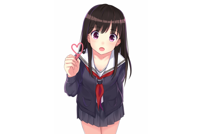 Girl in School Uniform Holding Heart