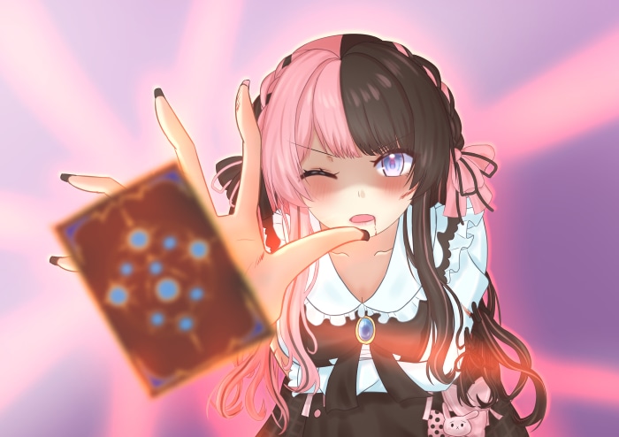 Tachibana Hinano from VSPO! holding a card