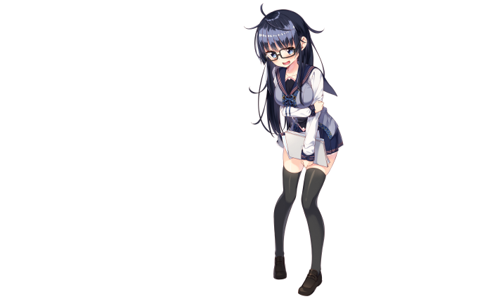 Anime girl with glasses holding books