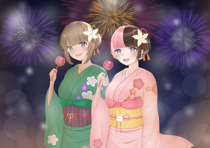 Hinano Tachibana and Hanabusa Lisa from VSPO! wearing kimonos
