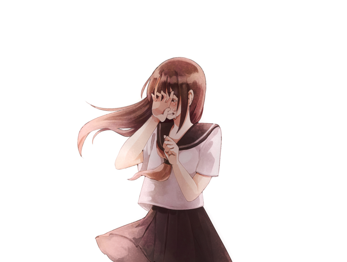 Girl in school uniform crying