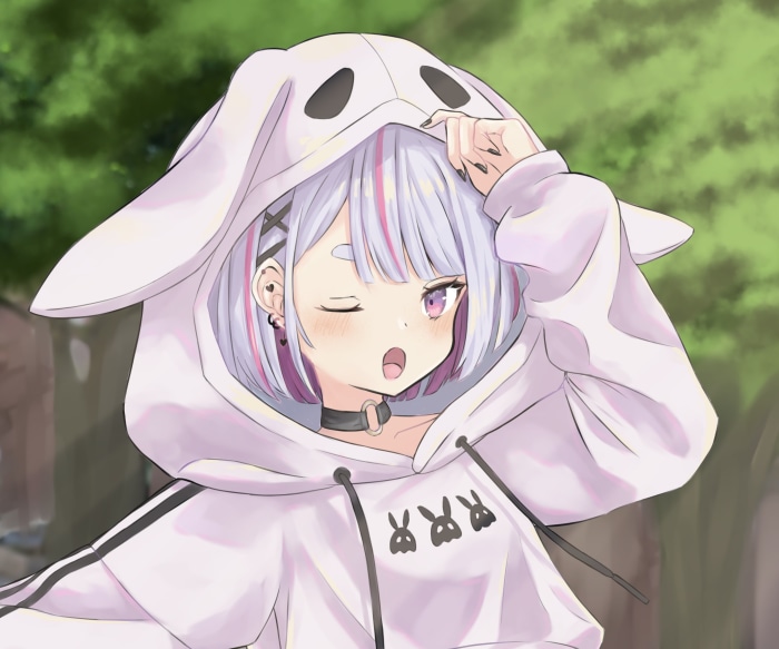 Tosaki Mimi from VSPO! wearing a bunny hoodie