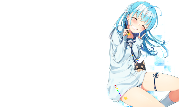 Anime girl with blue hair and a dog