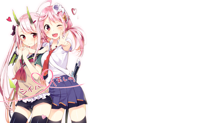 Two anime girls with pink hair and horns