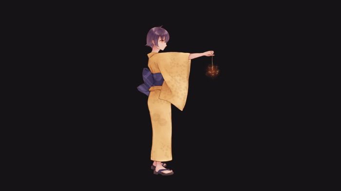 Girl in Yukata Holding Sparkler