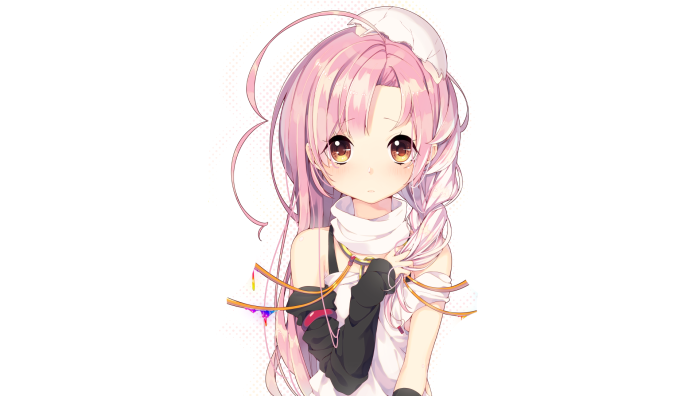 Anime girl with pink hair and yellow eyes