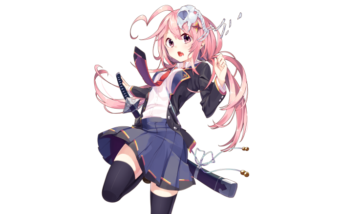 Anime girl with pink hair and katana