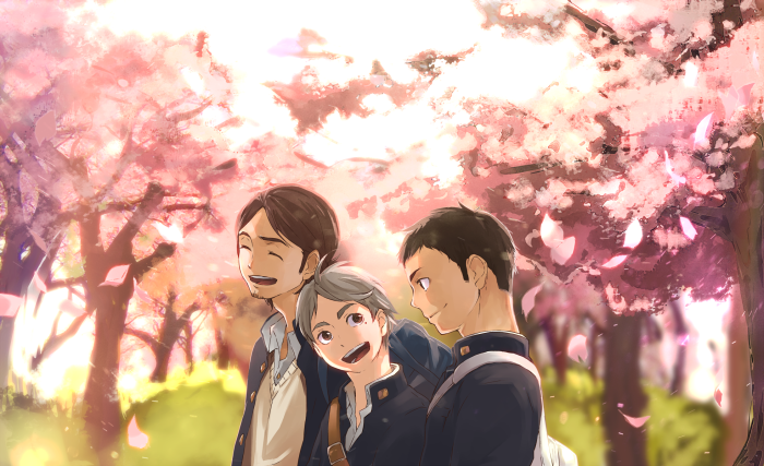 Asahi Azumane, Daichi Sawamura, and Koushi Sugawara from Haikyu!!