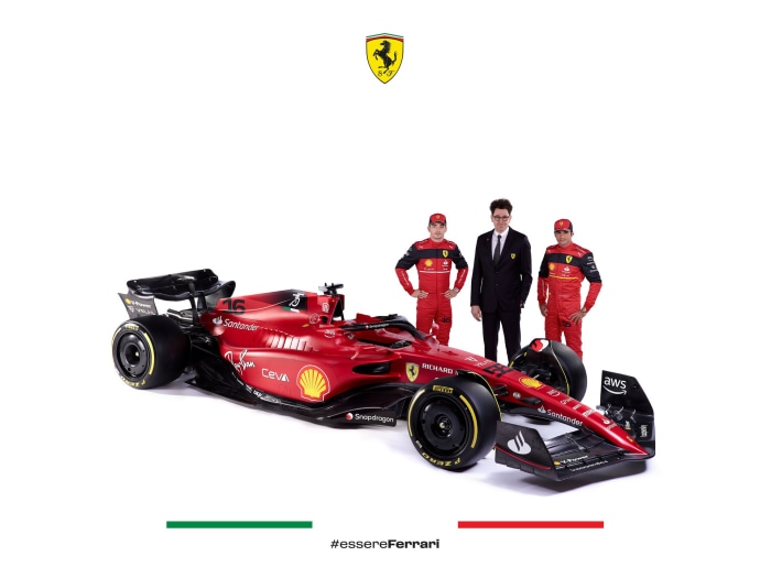 Ferrari F1-75 Formula 1 car with drivers and team principal