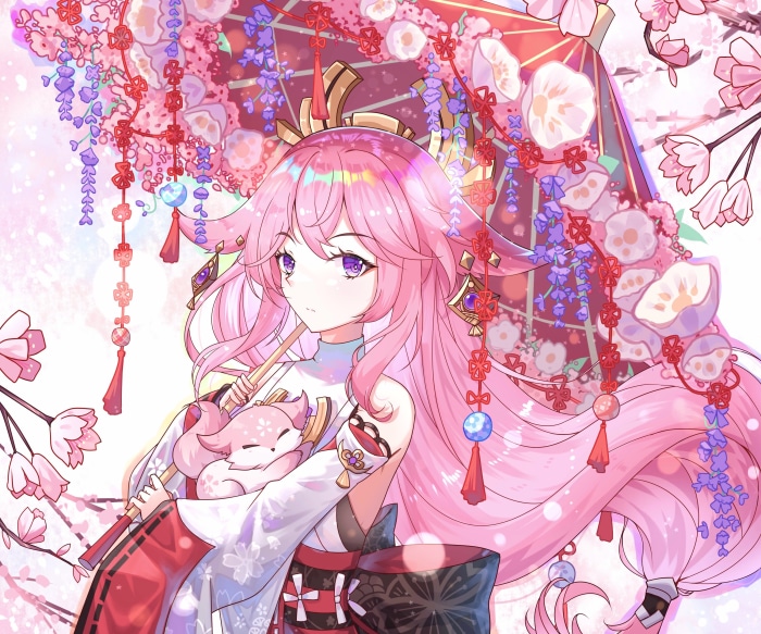 Yae Miko from Genshin Impact with a fox
