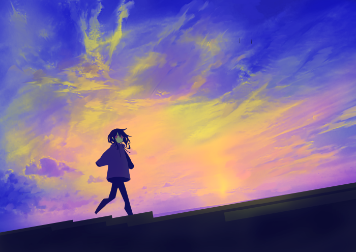 Girl walking on a rooftop at sunset 4K