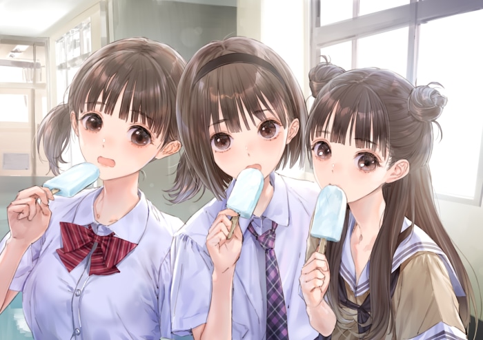 Blue Reflection Characters Enjoying Ice Cream