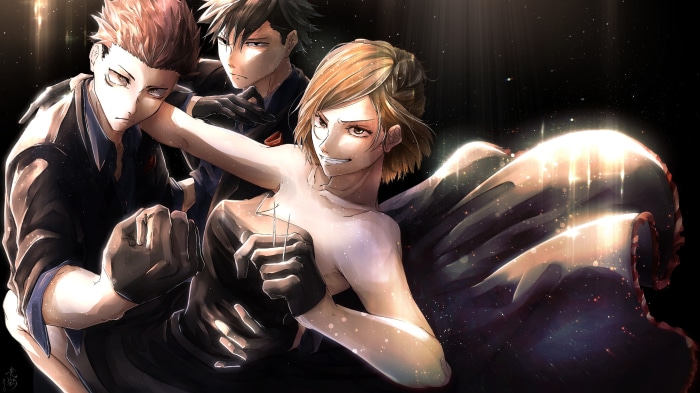 Nobara Kugisaki, Yuji Itadori, and Megumi Fushiguro from Jujutsu Kaisen 4K