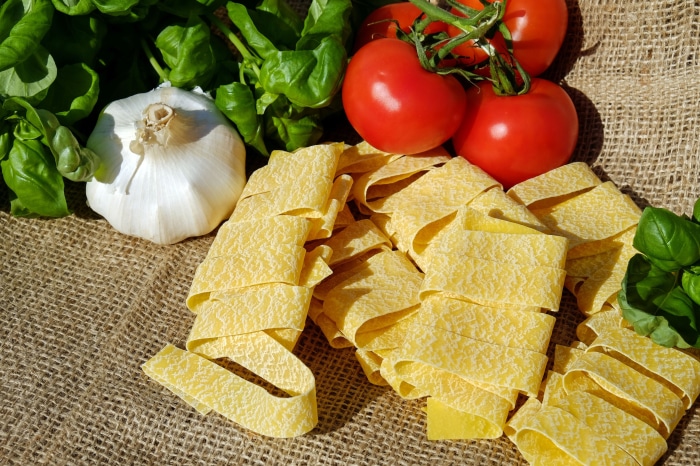 Fresh Pasta Ingredients with Tomatoes and Basil