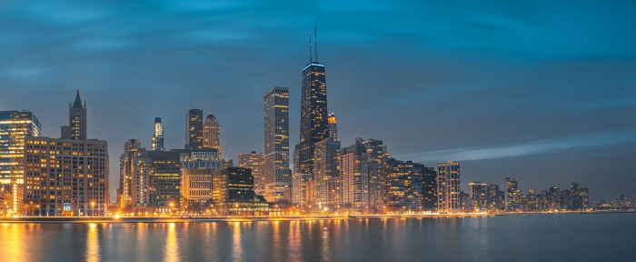 Chicago skyline with John Hancock Center at dusk