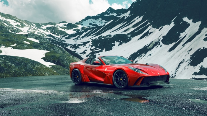 Red Ferrari 812 GTS Supercar on Mountain Road