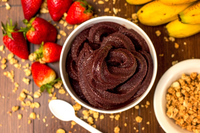 Açaí bowl with strawberries and bananas