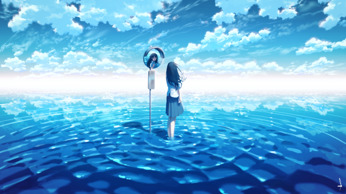 Girl at Bus Stop in Water 4K
