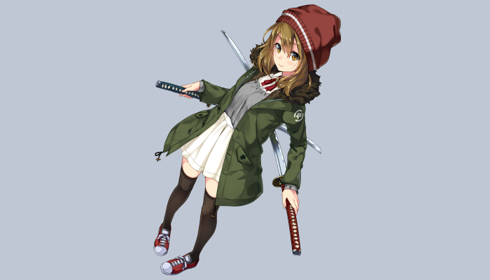 Anime girl with swords and red beanie