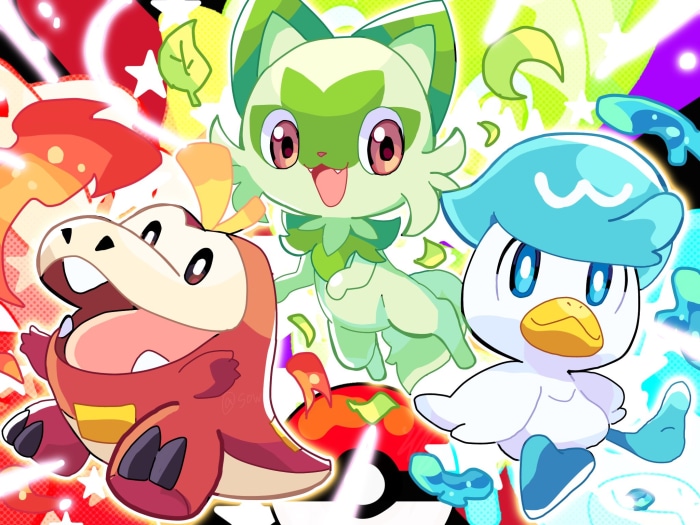Sprigatito, Fuecoco, and Quaxly from Pokémon Scarlet and Violet
