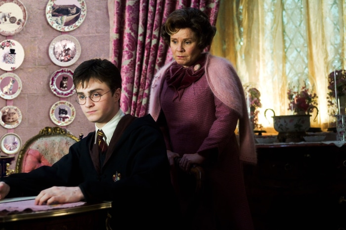 Harry Potter and Dolores Umbridge in a room
