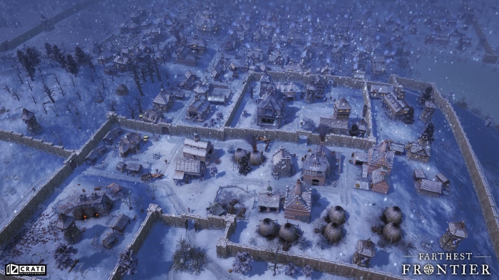 Farthest Frontier village in winter
