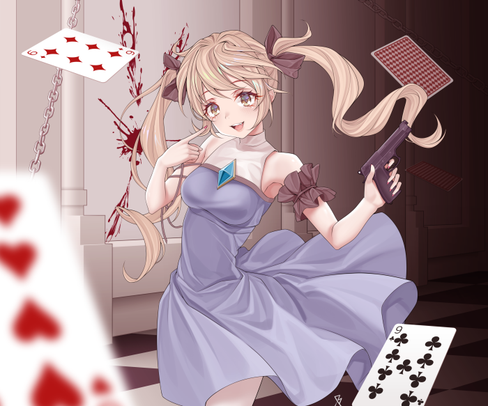 Alice from Alice in Wonderland with a gun