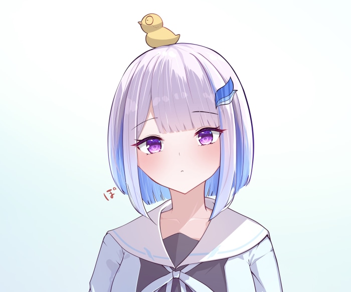 Lize Helesta from Nijisanji with a duck on her head