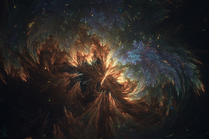 Abstract Fractal Swirls with Fiery and Blue Tones 4K