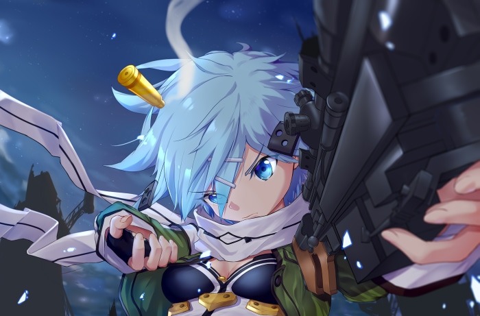 Sinon from Sword Art Online with a sniper rifle