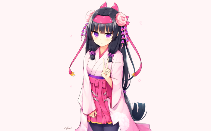 Anime girl in pink kimono with flowers