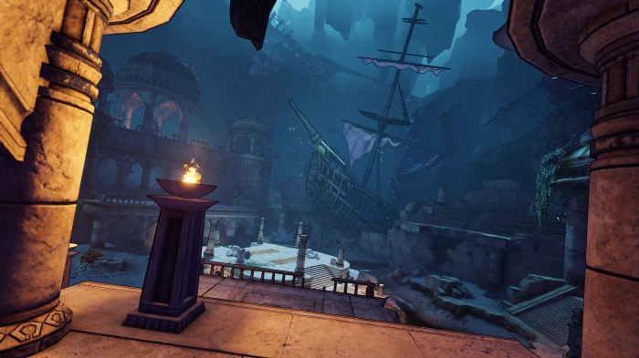 Underwater ruins with a shipwreck in Tiny Tina's Wonderlands