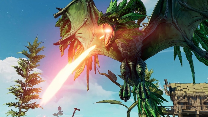 Dragon breathing fire in Tiny Tina's Wonderlands
