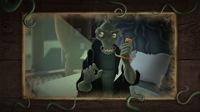 Monster with knife in bedroom