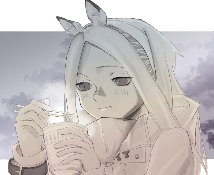 Heavyrain from Arknights eating noodles