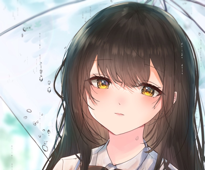 Girl under a clear umbrella in the rain