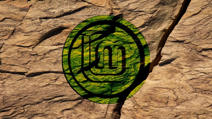 Linux Mint logo on cracked rock texture