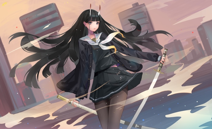 Noshiro from Azur Lane with swords