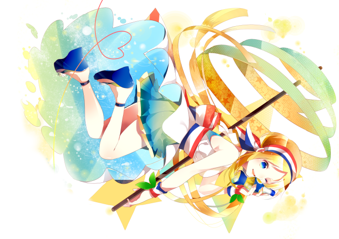 Hatsune Miku with ribbons and staff