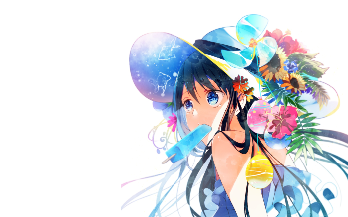 Anime girl with popsicle and summer hat