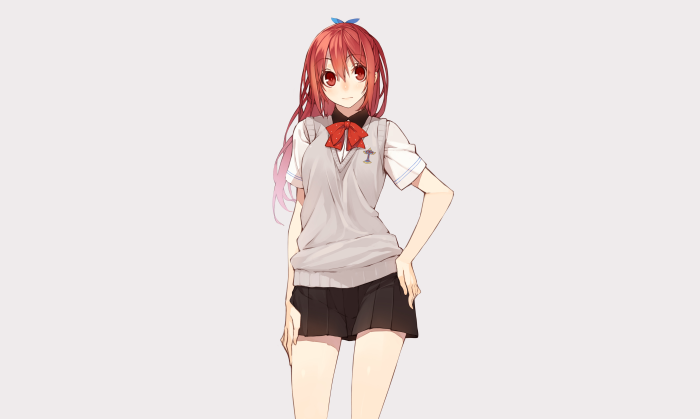 Anime girl with red hair and school uniform