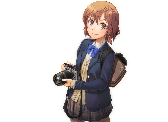 Girl with camera and backpack