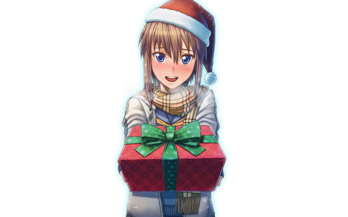Girl in Santa hat holding a gift