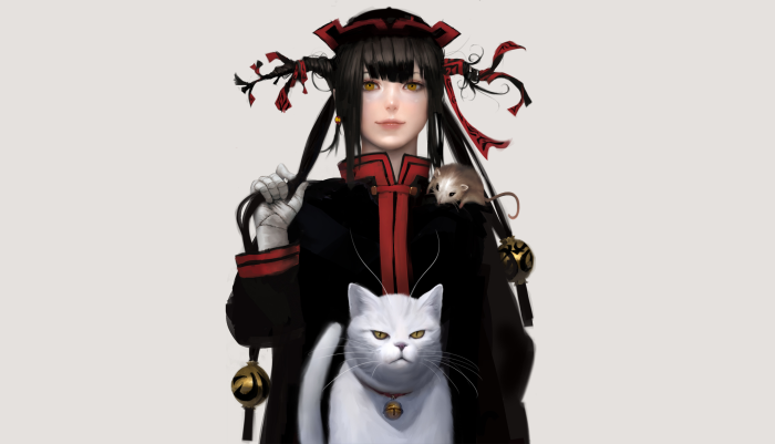 Girl with cat and rat