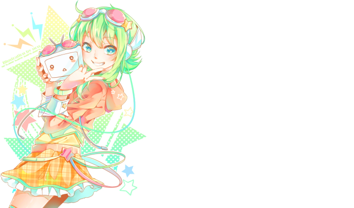 GUMI from Vocaloid holding a screen