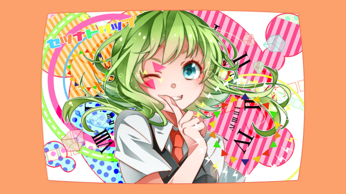 GUMI from Vocaloid with colorful abstract background