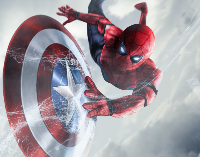 Spider-Man holding Captain America's shield