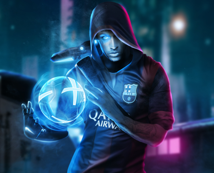 Neymar Jr. with a futuristic soccer ball