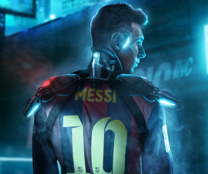 Lionel Messi in futuristic cybernetic gear