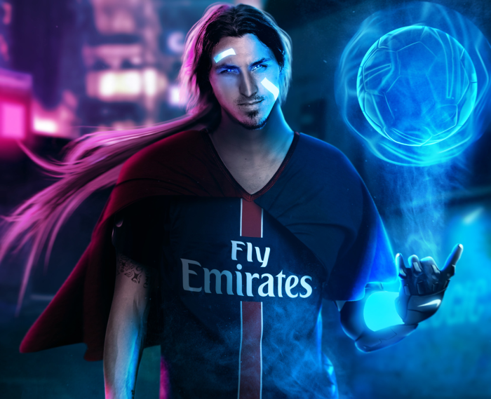 Zlatan Ibrahimovic with glowing soccer ball